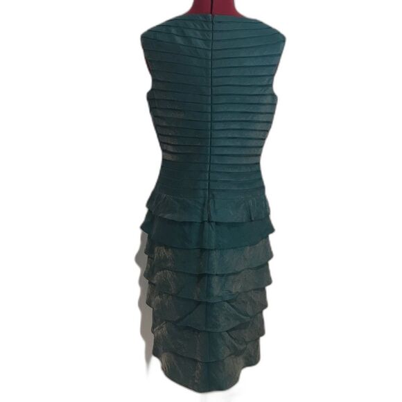 Adrianna Papell Ruffle Tiered V-Neck Cocktail Dress Women's Size 10 Teal Green - Picture 4 of 12